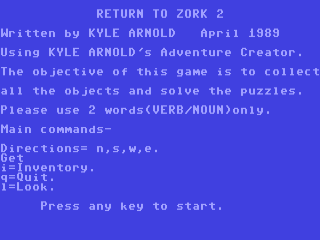 Zork II the Wizard of Frobozz title screen for Commodore 64